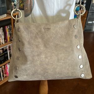 Large Hammitt crossbody. Grey with silver rivets.